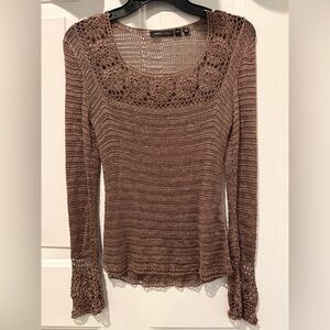 Bcbgmaxazria Crochet Floral Flower Open Knit Bell Sleeve Top Sz S